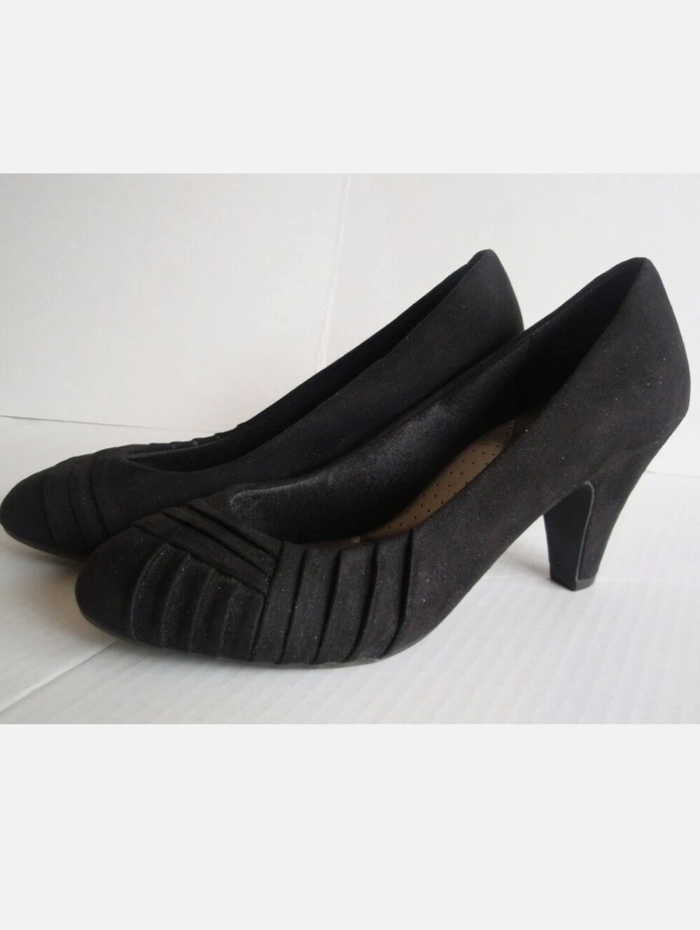 ABELLA Women's Black Wrap Design Fabric Round Toe Pumps Shoes Sz 8 1/2